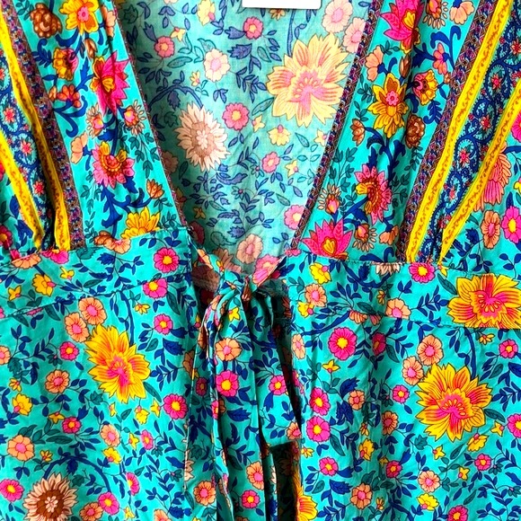 Bohemian  Women Mini Wrap Dress Short Sleeve Cover Multicolor NWT - Picture 4 of 6